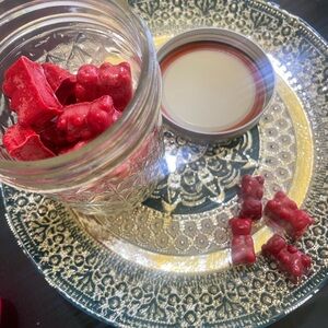 Red Gummy Bear shaped watermelon sugar lemonade was melts